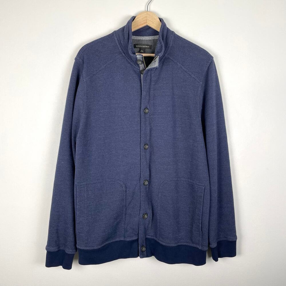 Banana Republic Sweater Jacket Mens XL Navy Blue Funnel Neck Zip Up Sweatshirt
